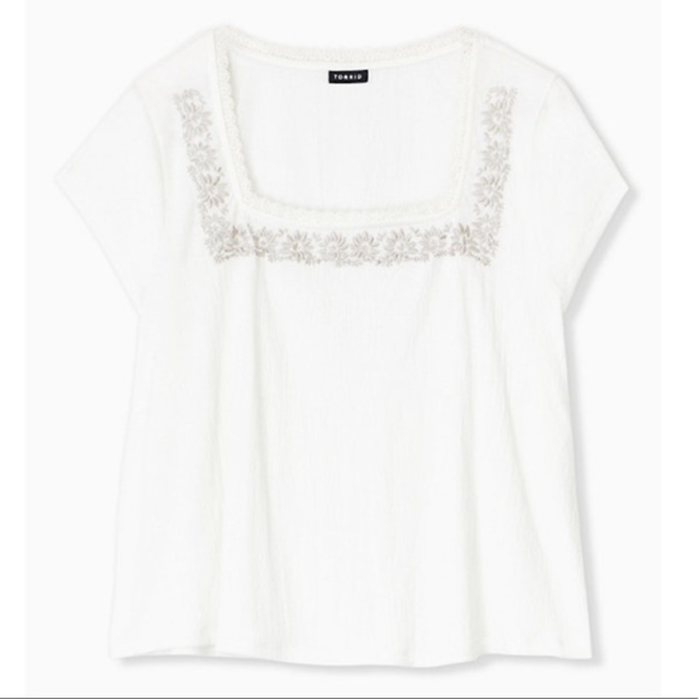 IVORY CREPE EMBROIDERED TOP